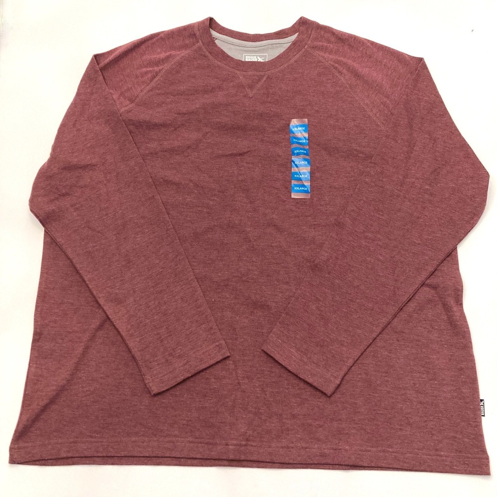 Eddie Bauer Double Knit Crew Shirt Mens XXL Washed‎ Burgundy Long Sleeve NWT